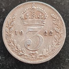 England 1922 Silver 3d three pence coin