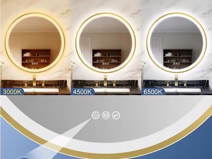 LED Bathroom Mirror Gold 80cm Bluetooth Demister Bright Light Makeup Cosmetic 3 Color Temperature