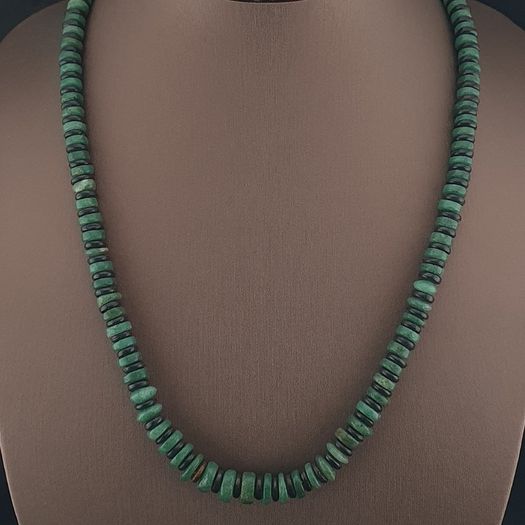 Vintage Tire Shape Jade & Bone Beads Necklace 24 inches