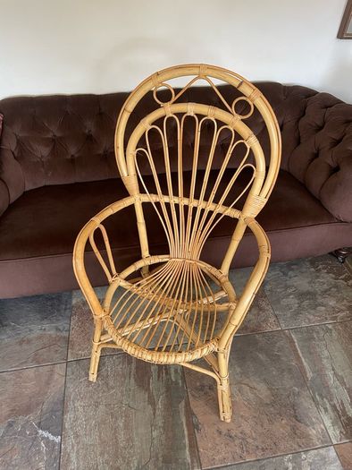 Vintage Franco Albini Style Cane and Bamboo Wicker Chair Mid Century Modern Boho