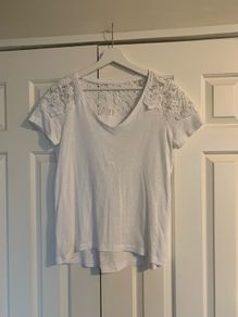 White V Neck Lace T-Shirt
