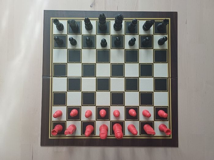 Games Room Chess Checkers Board Game Box Set Red & Black Edition OOP