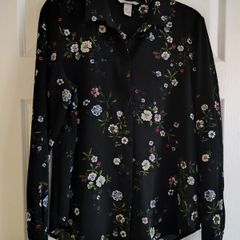 H&M Black Floral Shirt Size S (EUR 36)