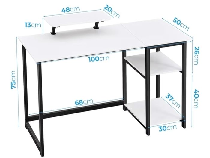 Computer Desk with Monitor Stand,100cm Office Desk with Reversible Storage Shelves,Study Desk for Home and Small Spaces,White