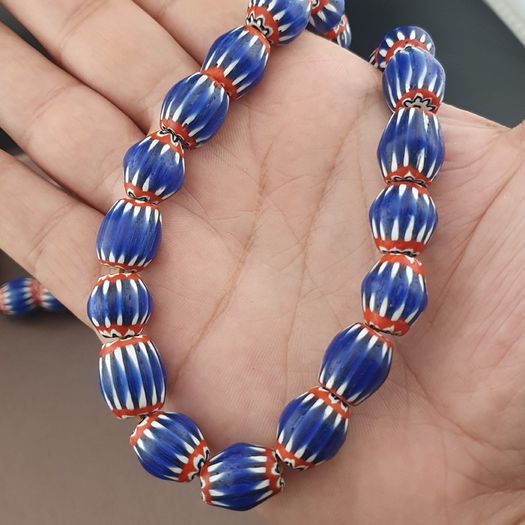 Antique Venetian Style Blue Chevron Glass Beads Necklace Strands