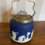 Antique Adams Cobalt Jasperware biscuit barrel. Image 2