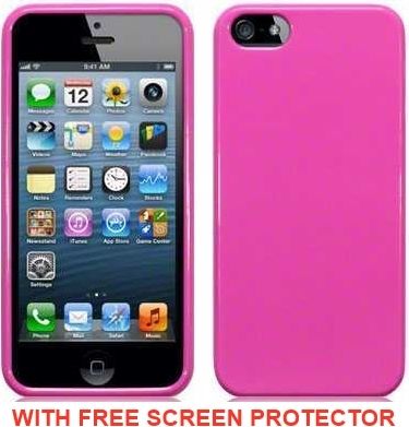 New Iphone 5 Terrapin Gel Case Cover Solid Hot Pink / Purple / Red With Free Screen Protector