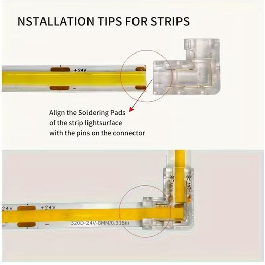 20pcs LED Connector Set, 2Pin L-Shaped Solderless Transparent LED Strip Connectors, 8mm Light Bar L-Clips, No Dark Area