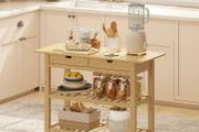 Bamboo Kitchen Cart with 2 Drawers, 2 Slatted Shelves and 2 Wheels, 100x43x75 cm, Wood