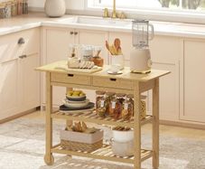 Bamboo Kitchen Cart with 2 Drawers, 2 Slatted Shelves and 2 Wheels, 100x43x75 cm, Wood