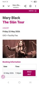 2 tickets to Mary Black in Wexford