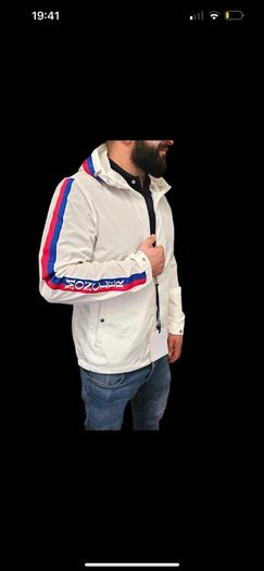 MONCLER Rukbat Logo-jacquard Hooded Windbreaker White Jacket Size 4 (XL)