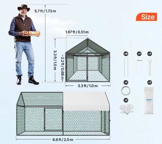 Metal Chicken Coop for 4-6 Chickens, 1 x 2 x 1 m, Small Chicken Cage with Waterproof Cover & Double Doors