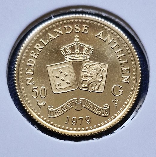 Netherlands Antilles Gold 1979 Royal Covenant 50 Gulden Proof Like Gold Coin