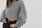 Grey batwing slouchy cropped jumper knitwear