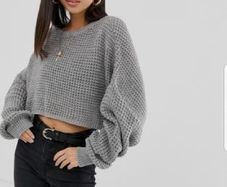 Grey batwing slouchy cropped jumper knitwear
