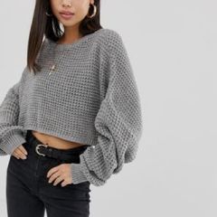 Grey batwing slouchy cropped jumper knitwear
