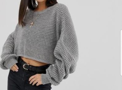 Grey batwing slouchy cropped jumper knitwear