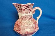 Vintage Mason's Vista Ironstone Pitcher: Pink &amp; White Jug