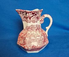 Vintage Mason's Vista Ironstone Pitcher: Pink & White Jug
