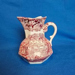Vintage Mason's Vista Ironstone Pitcher: Pink & White Jug