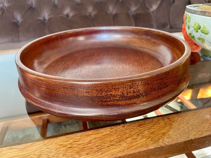 Magnificent Vintage Wide Wooden Turned Shallow Fruit Salad Bowl 1950s 1960s