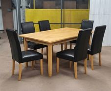 Solid Wooden Dining Table with 6 Black Faux Leather Chairs  Storage Clearance