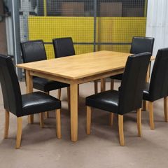 Solid Wooden Dining Table with 6 Black Faux Leather Chairs  Storage Clearance