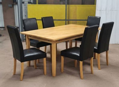 Solid Wooden Dining Table with 6 Black Faux Leather Chairs  Storage Clearance
