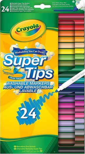 SuperTips Washable Markers - Assorted Colours (Pack of 24) | Premium Felt Tip Pens That Can Easily Wash Off Skin & Clothing | Ideal for Kids Aged 3+