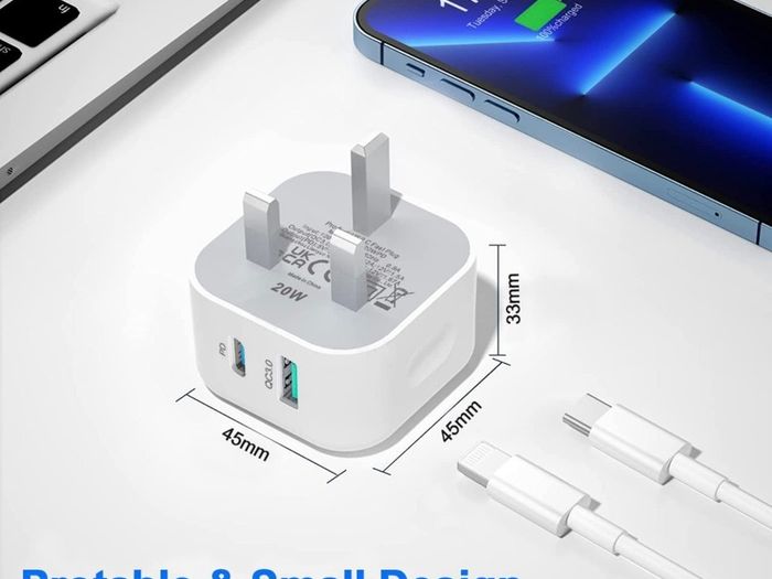 USB C Plug,20W Type C Fast Charger Plug and Cable for iPhone Charging Plug and Lead,Fast Charge for iPhone 14/14 Pro/13/13 Pro/12/12 Pro/11/SE/10/8/iPhone USB-C Adapter Plug UK and Lightning Wire