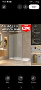 Aqualla 700 brushed brass wetroom panel