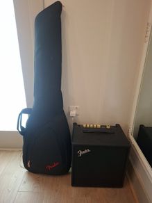 Bass guitar with case and amp