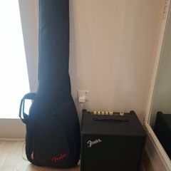 Bass guitar with case and amp