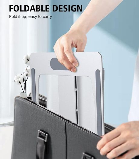 Laptop Stand Adjustable Height, Ergonomic Air-Ventilated Laptop Riser Holder for Desk, Aluminum Foldable Laptop Cooling Pads Computer Stand Compatible with MacBook Air Pro (10-16")-Silver