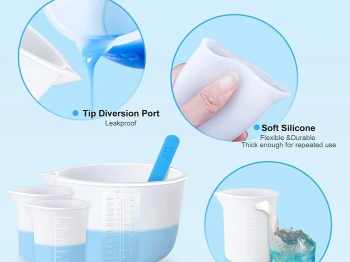 Silicone Measuring Cups, Resin Supplies with 600ml/20oz & 100ml Resin Mixing Cups, Easy to Clean, Durable & Flexible, Silicone Stir Sticks, Silicone Cups for Epoxy Resin Mixing (FREE POSTAGE)