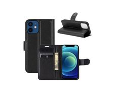 For iPhone 12 Mini Wallet Case Cover Flip Book PU Leather Holder Card Slots Black - FHT07IPK1