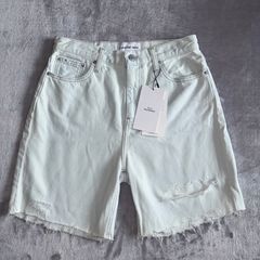 Calvin Klein Jeans W29 Pale Bluish Mint Distressed Mid Length Mom Shorts BNWT