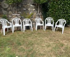 Six stackable garden chairs - white plastic