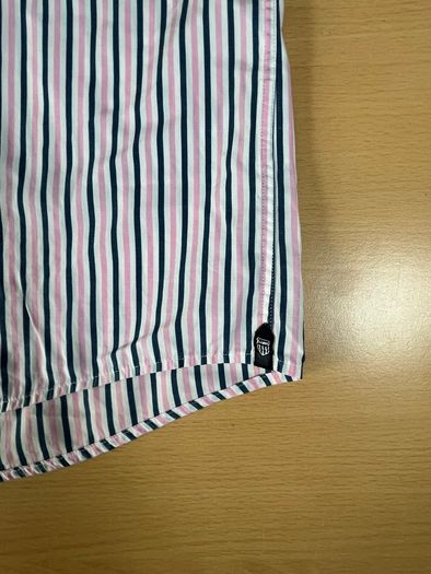 Gant Shirt Mens 2XL Striped Short Sleeve Collared Liberty Bell Poplin - Pink\Blue