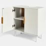 Cream Under Sink Bathroom Cabinet, Free Standing Ribbed Wooden Under Basin Unit Cupboard Storage Cabinet with 2 Doors & Shelf Bathroom Sink Cabinet with Feet, 60 x 30 x 61cm Image 3