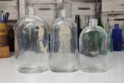 344 - Set of 3 Vintage Clear Glass Collectible Decorative Flask Type Bottles