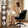 Cute Petal Desk Chair Velvet Vanity Chair with Bow Cushion,Butterfly Home Office Chairs for Bedroom Computer Task Chairs with Back(Black) Image 5