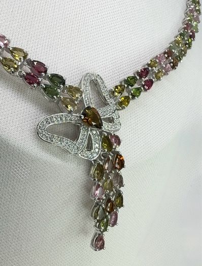 Silver Multi Tourmaline & Zircon Butterfly Lariat