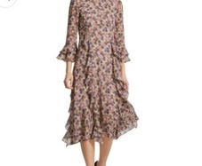 BNWT Marc Cain 100% Silk Floral Ruffle Midi Dress RRP 399