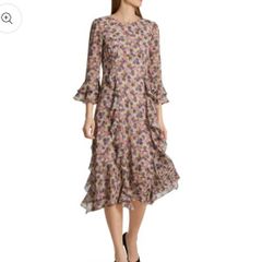 BNWT Marc Cain 100% Silk Floral Ruffle Midi Dress RRP 399