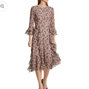BNWT Marc Cain 100% Silk Floral Ruffle Midi Dress RRP 399