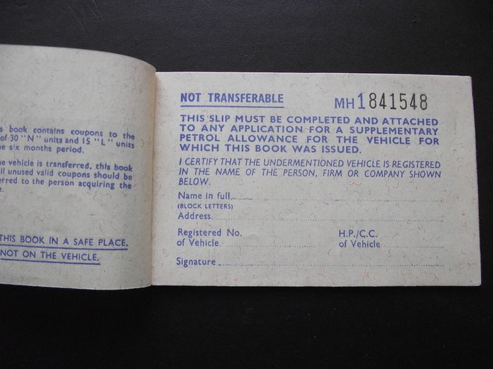 GB Vintage Motor Fuel Ration Book