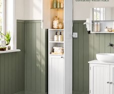 Slim Tall Bathroom Storage Cabinet with Door Activated Light 170cm