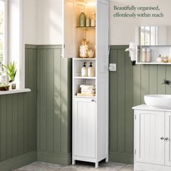 Slim Tall Bathroom Storage Cabinet with Door Activated Light 170cm